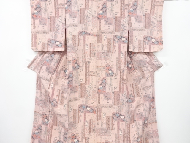 JAPANESE KIMONO / VINTAGE KOMON KIMONO / SILK / CHIRIMEN / FLOWER & BIRD
